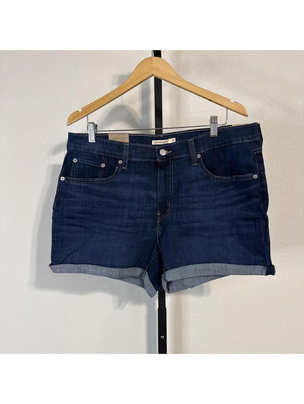 NWT Levis Mid Length Mid Rise Jean Shorts Denim Mid Rise Button Fly Rolled Hem